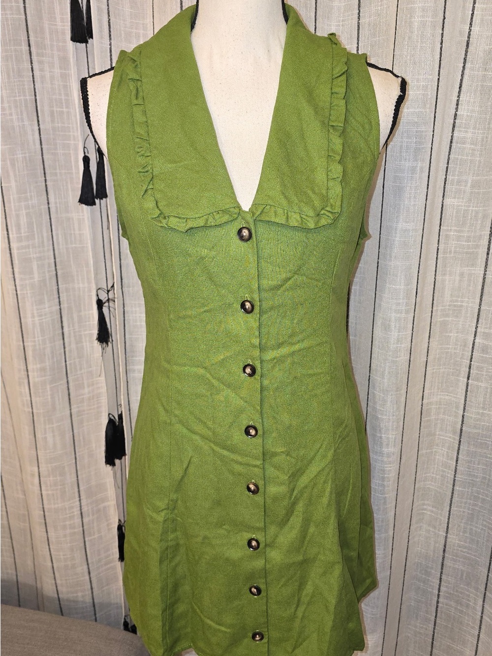 Monteau Green Ruffle Collar Mini Dress
